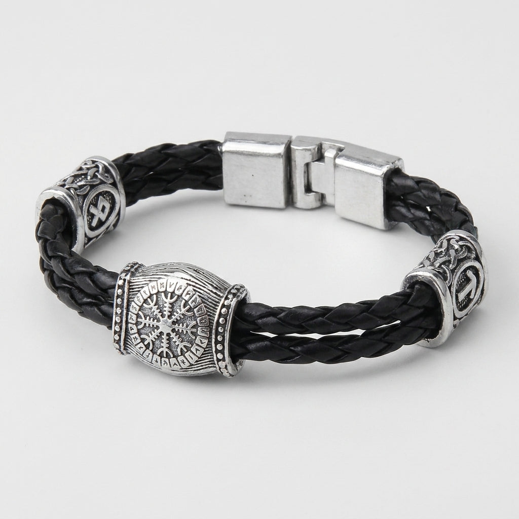VEGVÍSIR LÆDER — Viking Compass Leather Bracelet