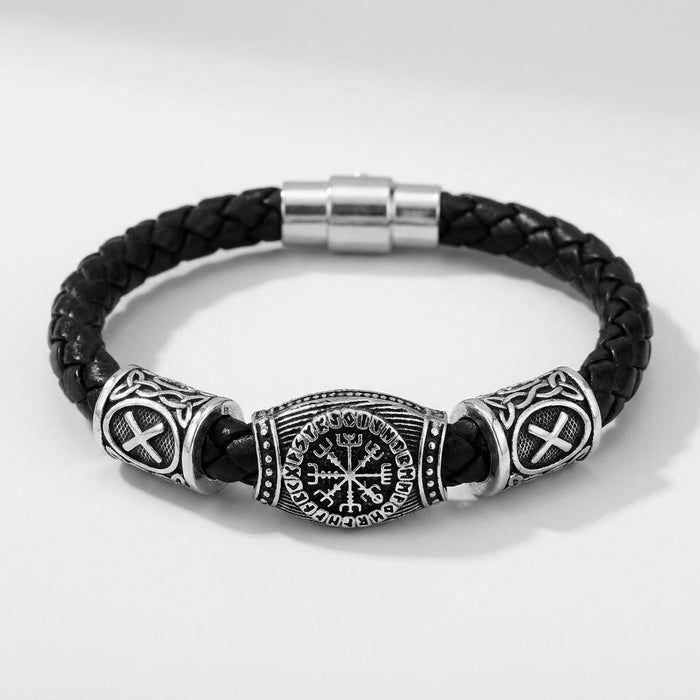 VEGVÍSIR LÆDER — Viking Compass Leather Bracelet