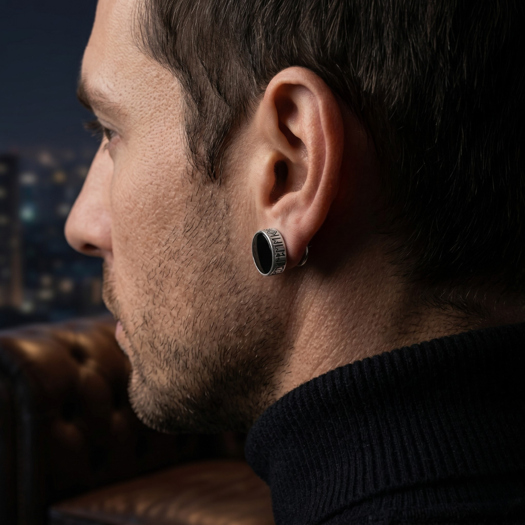 SKUGGI — Black Rune Stud Earrings