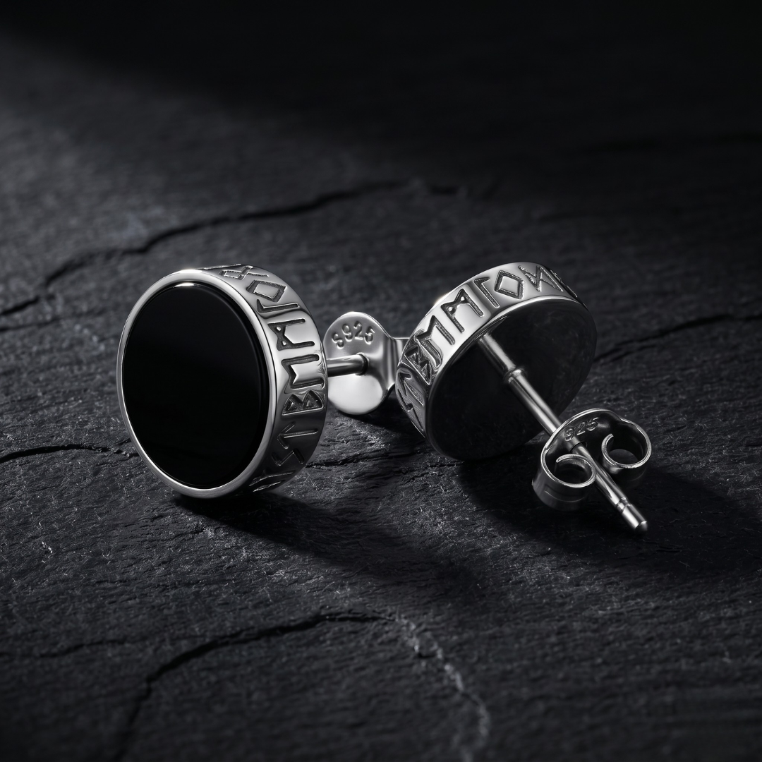 SKUGGI — Black Rune Stud Earrings