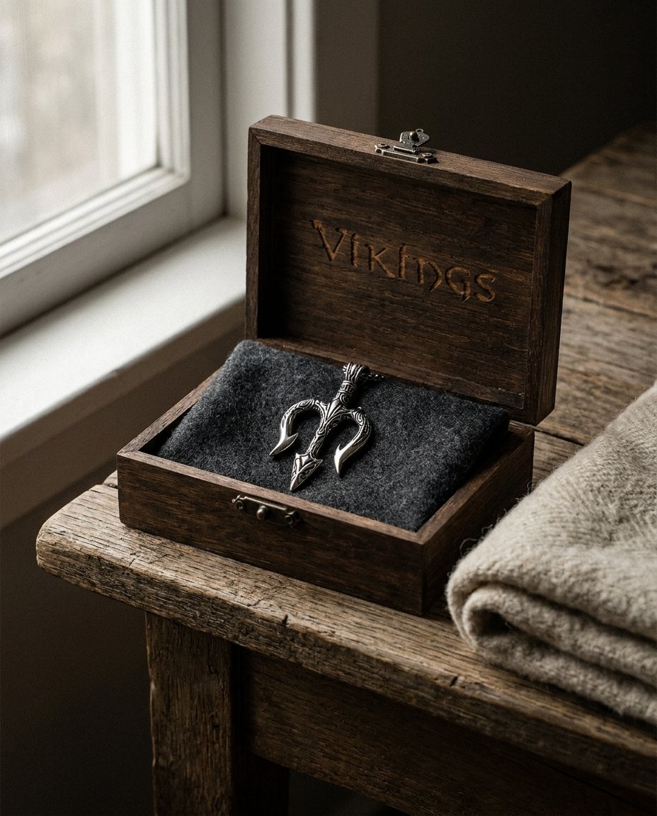 The Chest wooden keepsake box, open, with a pendant inside
